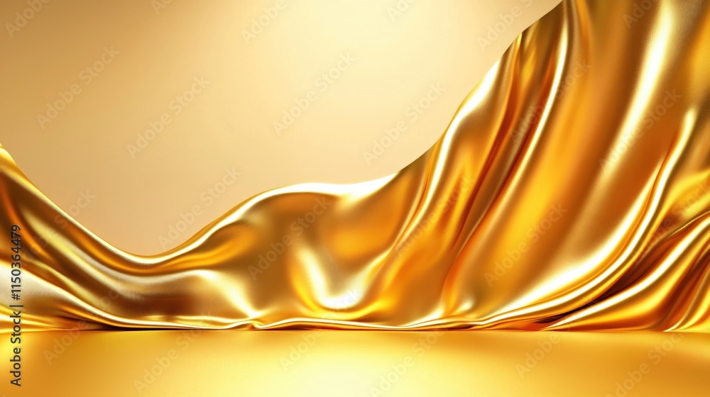 Poster shimmering golden fabric background with elegant waves and texture