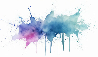 Cool tones watercolor splash on white