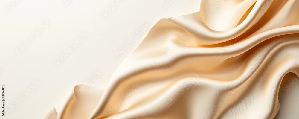 Poster Elegant Soft Cream Fabric Draped on Light Background in Smooth Waves