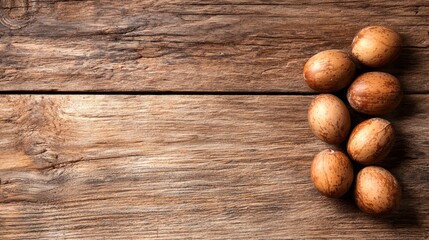 A bunch of nuts sitting on top of a wooden table