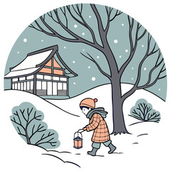 Winter Solstice Osamu Solar Terms Winter Illustration, seasonal design, festive winter artwork, cultural celebration theme.