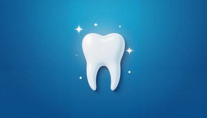 Good tooth image: Shiny tooth with sparkles on blue background