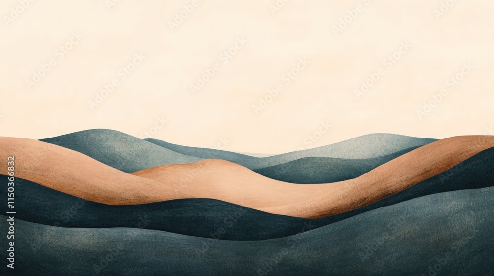 Poster abstract landscape with soft curved hills in earthy tones and minimalist background