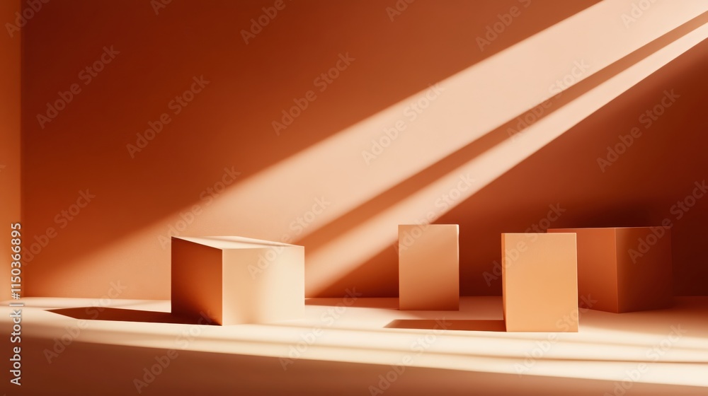 Poster abstract composition of geometric shapes and soft light in warm orange tones