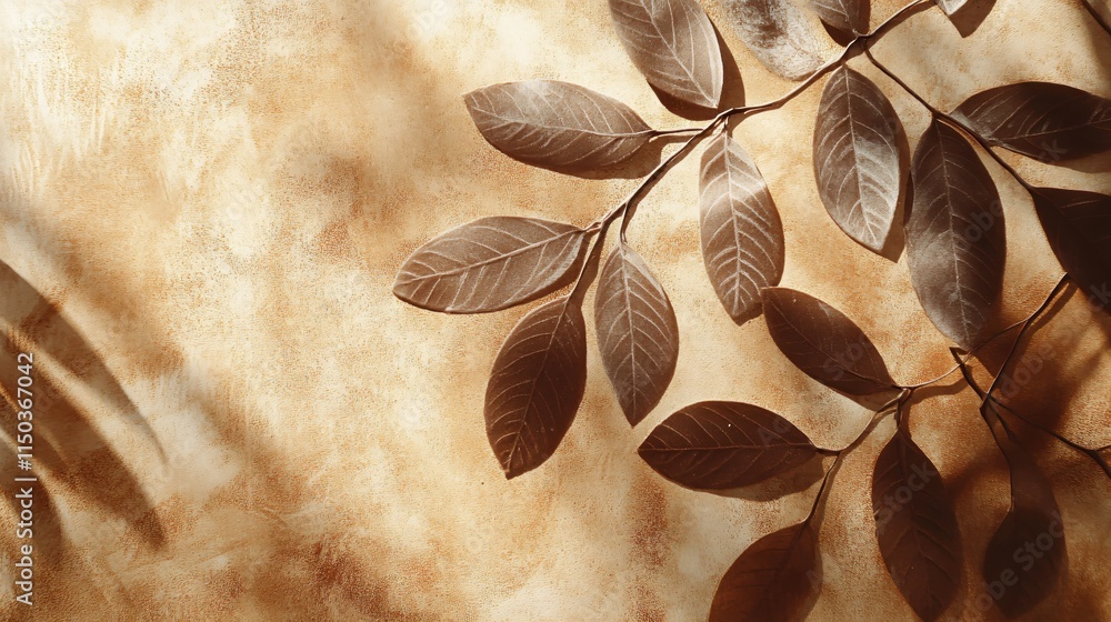 Poster Elegant Shadow of Leaves on Textured Background Creating Serenity and Warmth