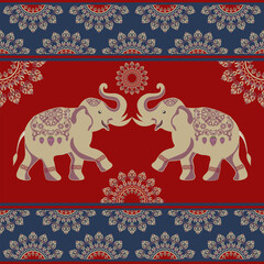 Fototapeta premium elephants pattern, mandala Beautiful Thailand,thai pattern,seamless,Traditional,ethnic,fabric pattern for textiles,rugs, wallpaper,clothing, sarong,batik,wrap,embroidery,print,background,cover, illust