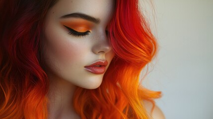 Obraz premium Vibrant Profile of a Young Woman with Fiery Orange and Red Hair