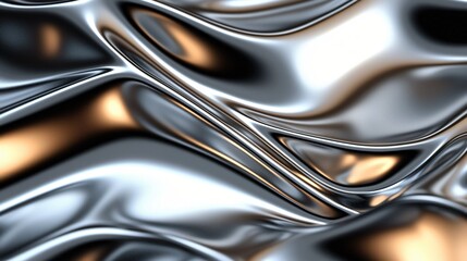 Smooth Metallic Surface with Flowing Silver Waves and Reflections