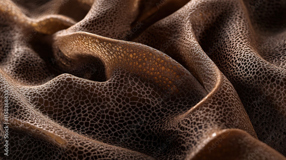 Poster textured brown fabric with intricate patterns and soft waves in natural light