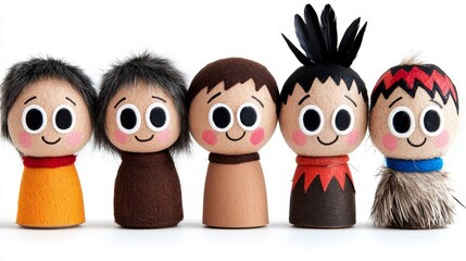 Obraz premium A group of wooden peg dolls with different colored hair