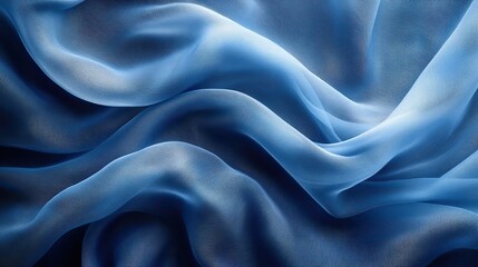 Fototapeta premium Blue abstract fabric background with flow material and cloth for creative design, folds in chiffon silk, wallpaper and flow for art wavy pattern, delicate texture