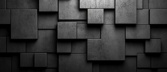 Textured black concrete wall with varying square patterns, white isolate background.