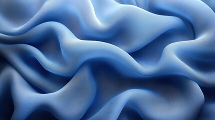 Fototapeta premium Blue abstract fabric background with flow material and cloth for creative design, folds in chiffon silk, wallpaper and flow for art wavy pattern, delicate texture