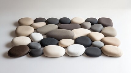 Assorted Smooth Pebbles in Neutral Colors Arranged on a Light Background