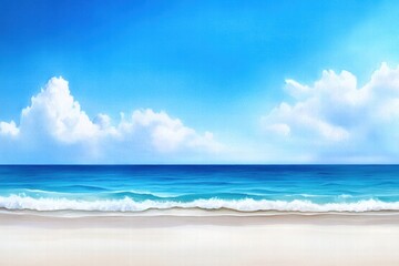 Obraz premium Beautiful beach scene with clear blue sky and calm sea waves.