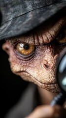 A close up of a person looking through a magnifying glass
