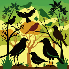 silhouettes of birds