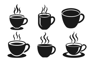 Simple Black and White Coffee Cup Icons with Steam