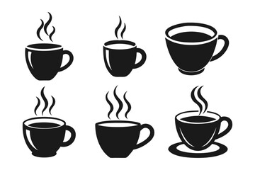 Obraz premium Simple Black and White Coffee Cup Icons with Steam