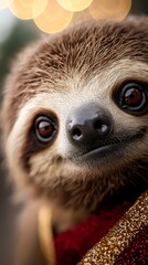 Fototapeta premium A close up of a sloth wearing a santa claus outfit