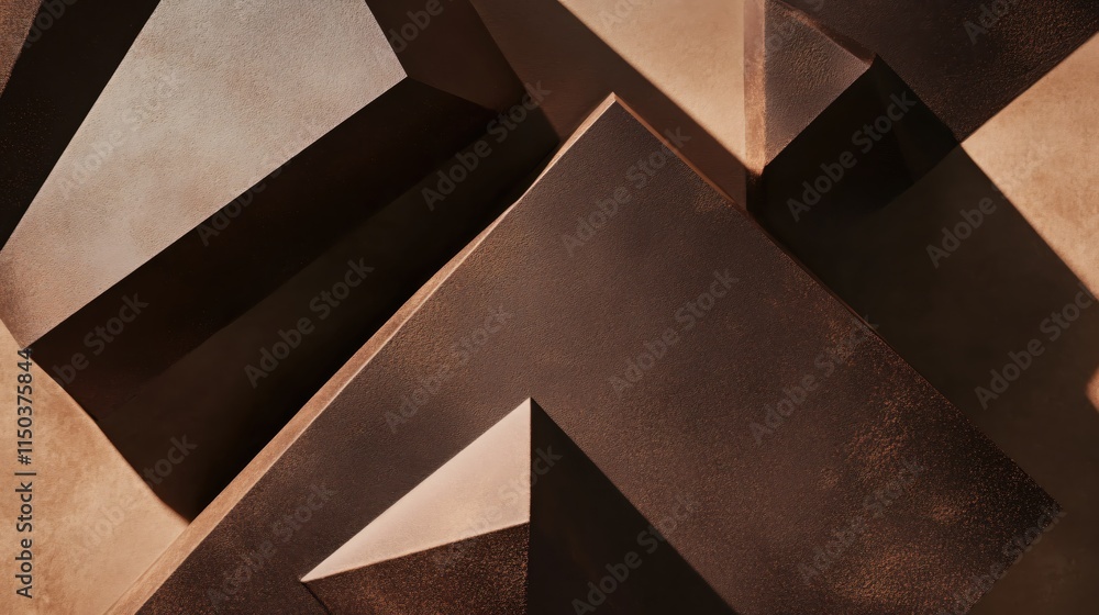 Aufkleber abstract geometric shapes with shadows on textured surface in warm color tones