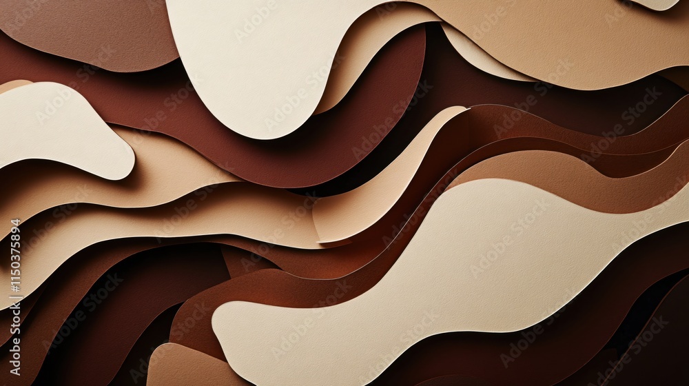 Poster abstract waves of brown and beige paper layers creating modern textured background