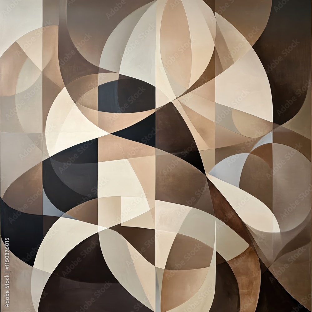 Poster abstract geometric shapes in earthy tones with curved lines and angular forms