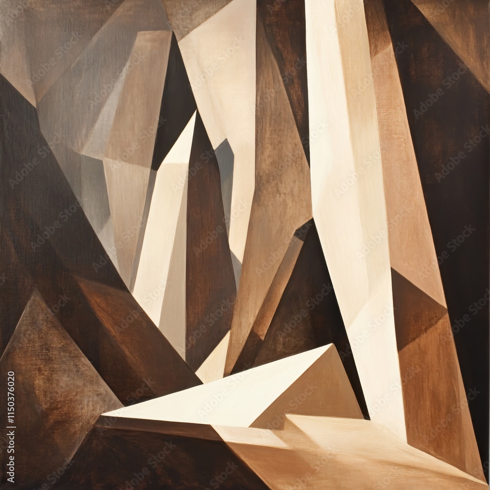 Poster abstract geometric composition featuring angular shapes in earthy tones