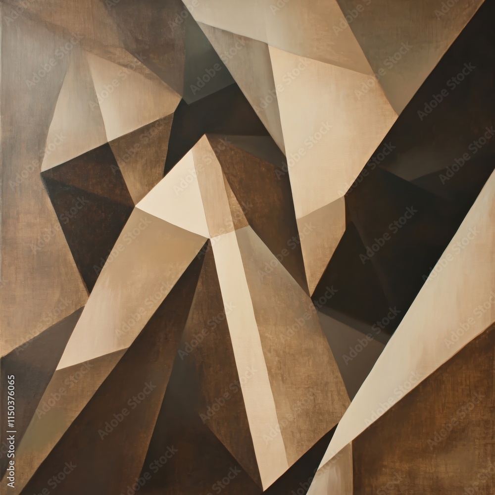 Poster abstract geometric art in warm earthy tones creating a sense of depth and movement