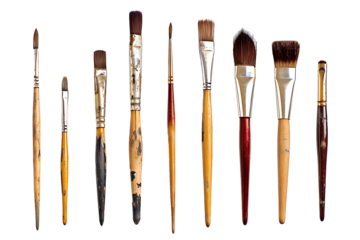 Set of artist's paint brushes on transparent background. high resolution PNG file