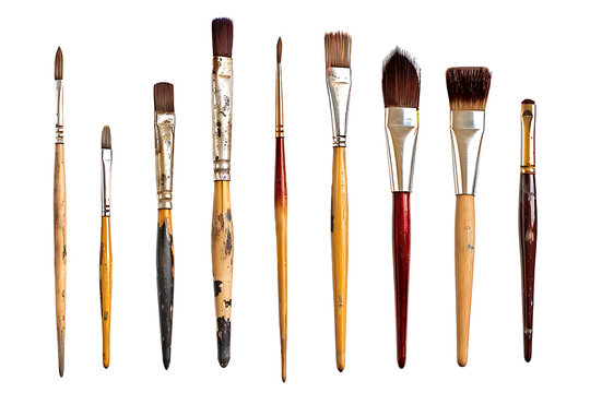 Set of artist's paint brushes on transparent background. high resolution PNG file