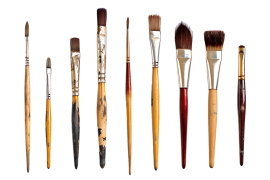 Set of artist's paint brushes on transparent background. high resolution PNG file
