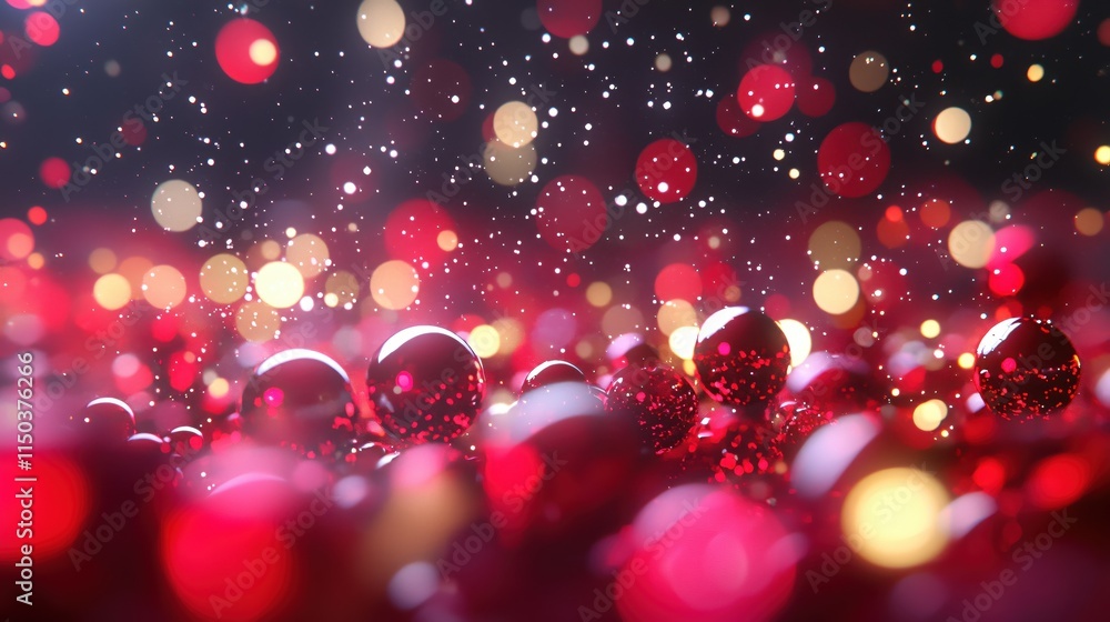 Aufkleber shimmering red bubbles with sparkles in dark background