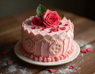 Valentine&rsquo;s Day special handcrafted lace-patterned fondant cake.