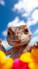 Fototapeta premium A close up of a lizard in a field of flowers