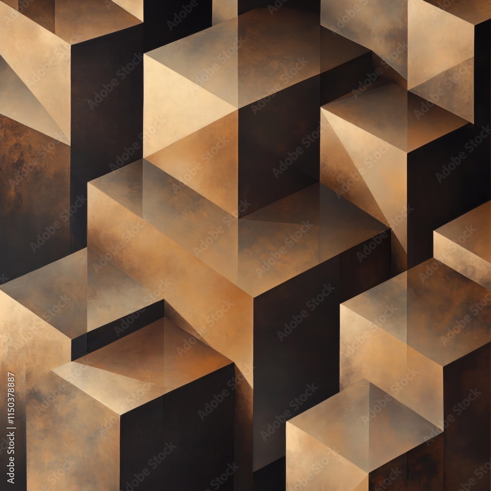 Aufkleber abstract geometric forms with brown and beige color blocks in depth and texture