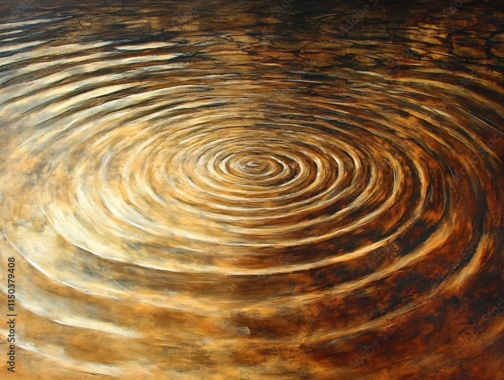 Poster calm water ripples creating circular patterns on a reflective surface in brown tones