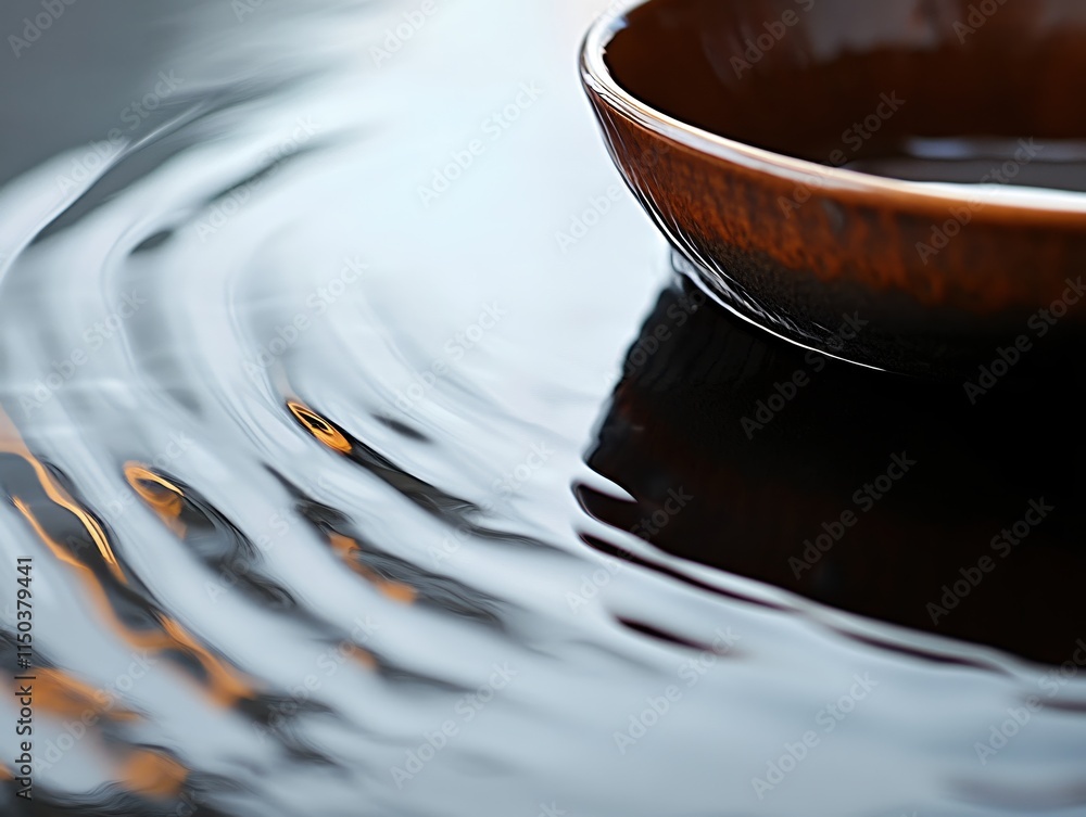 Poster tranquil water surface with a bowl creating gentle ripples and soft reflections