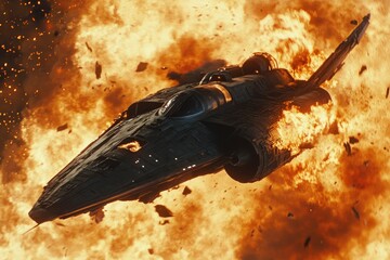 Fiery Explosion Engulfs Spaceship During Aerial Combat