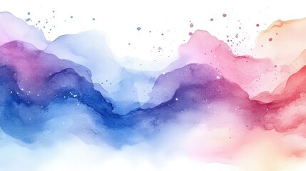 Fototapeta premium Abstract watercolor painting with vibrant color gradients and gold speckles, resembling a landscape or waves.