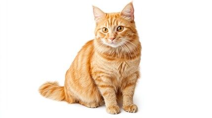 Obraz premium Adorable Ginger Cat Sitting on White Background