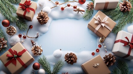 Joyful Holiday Card Design with Gifts Nestled in the Snow