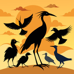 silhouettes of birds