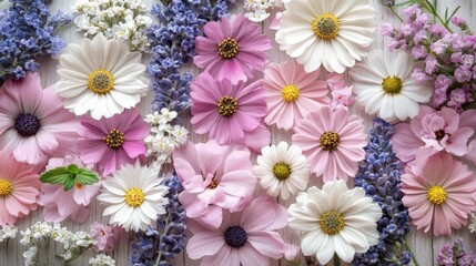 Colorful Floral Arrangement with Various Fresh Blossoms and Greens