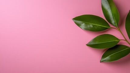 Obraz premium green leaves on a pink background