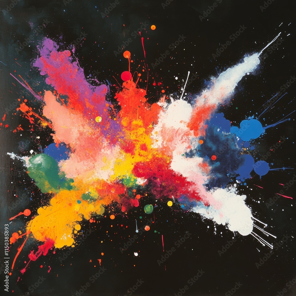 Poster colorful explosion of paint in abstract art on a black background showcasing vibrant hues and dynami