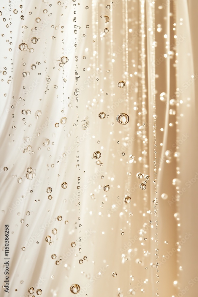 Poster bubbles and droplets creating a mesmerizing effect in stream of water against softly illuminated sil