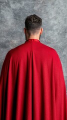 Obraz premium A man in a red cloak standing in front of a gray background