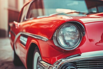 Fototapeta premium Classic Red Car Headlight Detail Close Up