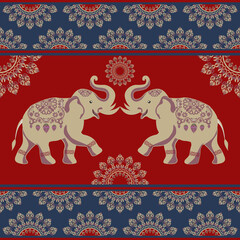 Fototapeta premium elephants pattern, mandala Beautiful Thailand,thai pattern,seamless,Traditional,ethnic,fabric pattern for textiles,rugs, wallpaper,clothing, sarong,batik,wrap,embroidery,print,background,cover, illust
